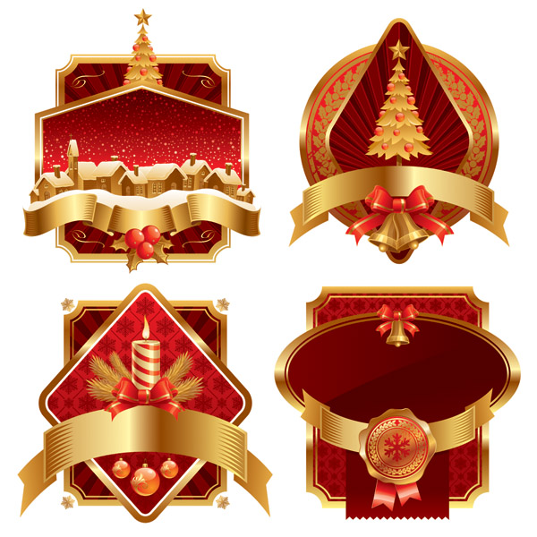 free vector Vector gold christmas label